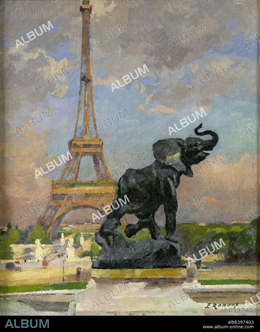 ERNEST JULES RENOUX. L'Eléphant pris au piège de Frémiet et la Tour Eiffel, 1922.