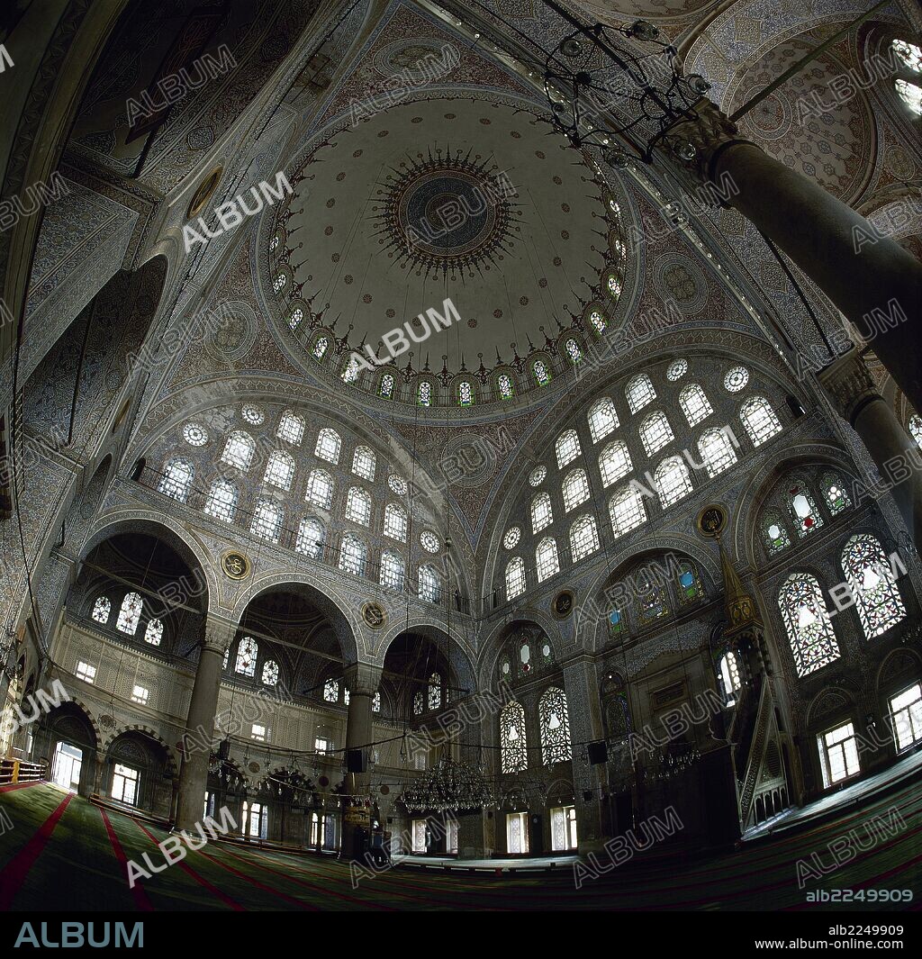 Turkey. Istanbul. The Mihrimah Sultan Mosque, designed by Mimar Sinan for the favorite daughter of Suleiman the Magnificent, Princess Mihrimah. 1562-1565. Inside.