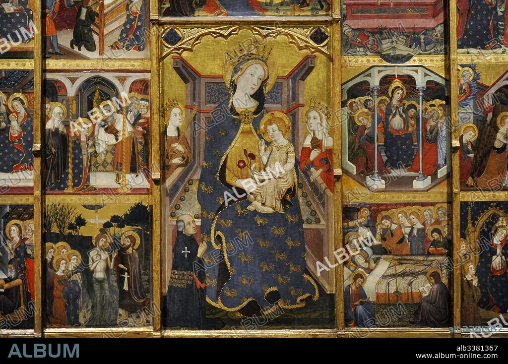 Retablo de la Virgen, hacia 1367-1381. Detalle. Obra de Jaume Serra (activo en Barcelona, 1358-m.1389/1395). Gótico. Procede del Monasterio de Santa María de Sigena (Villanueva de Sigena, provincia de Huesca). Museo Nacional de Arte de Cataluña. Barcelona. Cataluña. España.
