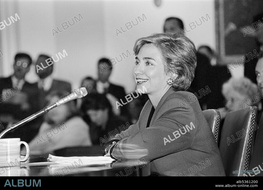 U.S. First Lady Hillary Clinton during her Presentation at Congressional Hearing on Healthcare Reform, Washington, D.C., USA, Maureen Keating, September 1993.