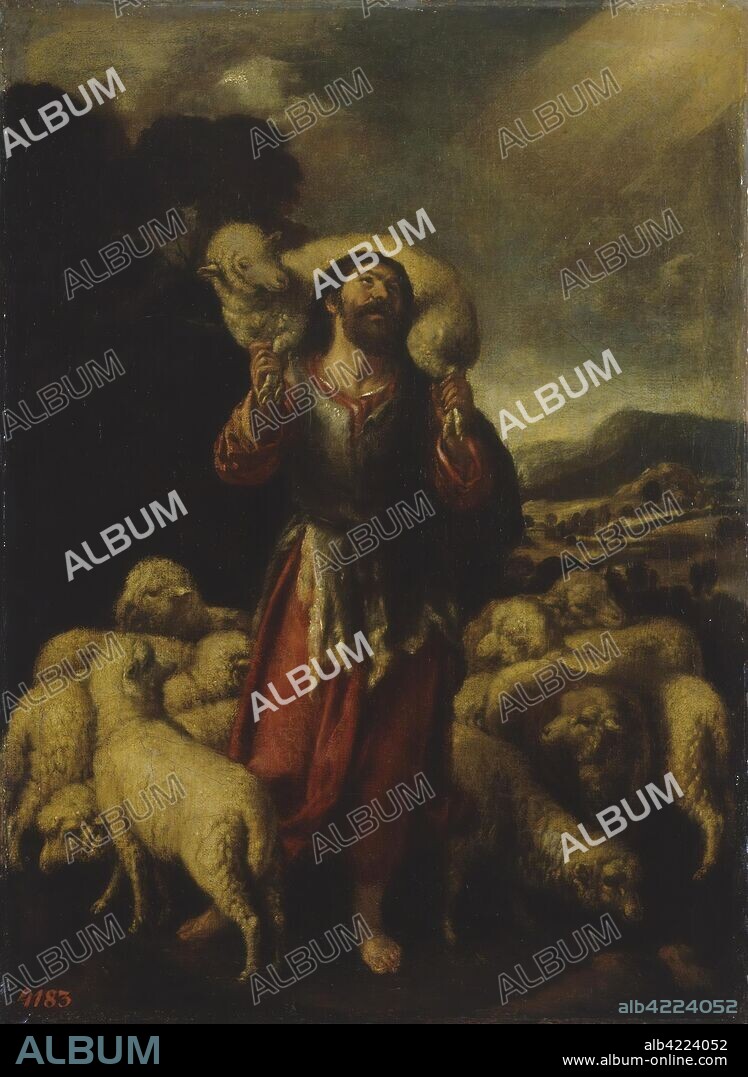 CRISTóBAL GARCIA SALMERóN. 'Christ the Good Shepherd'. Spain, Circa 1660-1665. Dimensions: 62,5x45,5 cm.