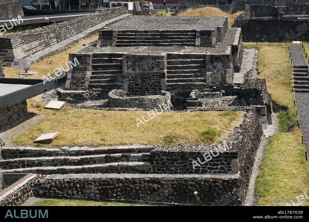 The Aztecs Ruins of Temple of Ehécatl-Quetzalcóalt in Archaeological Site of Tlatelolco.Mexico City. .