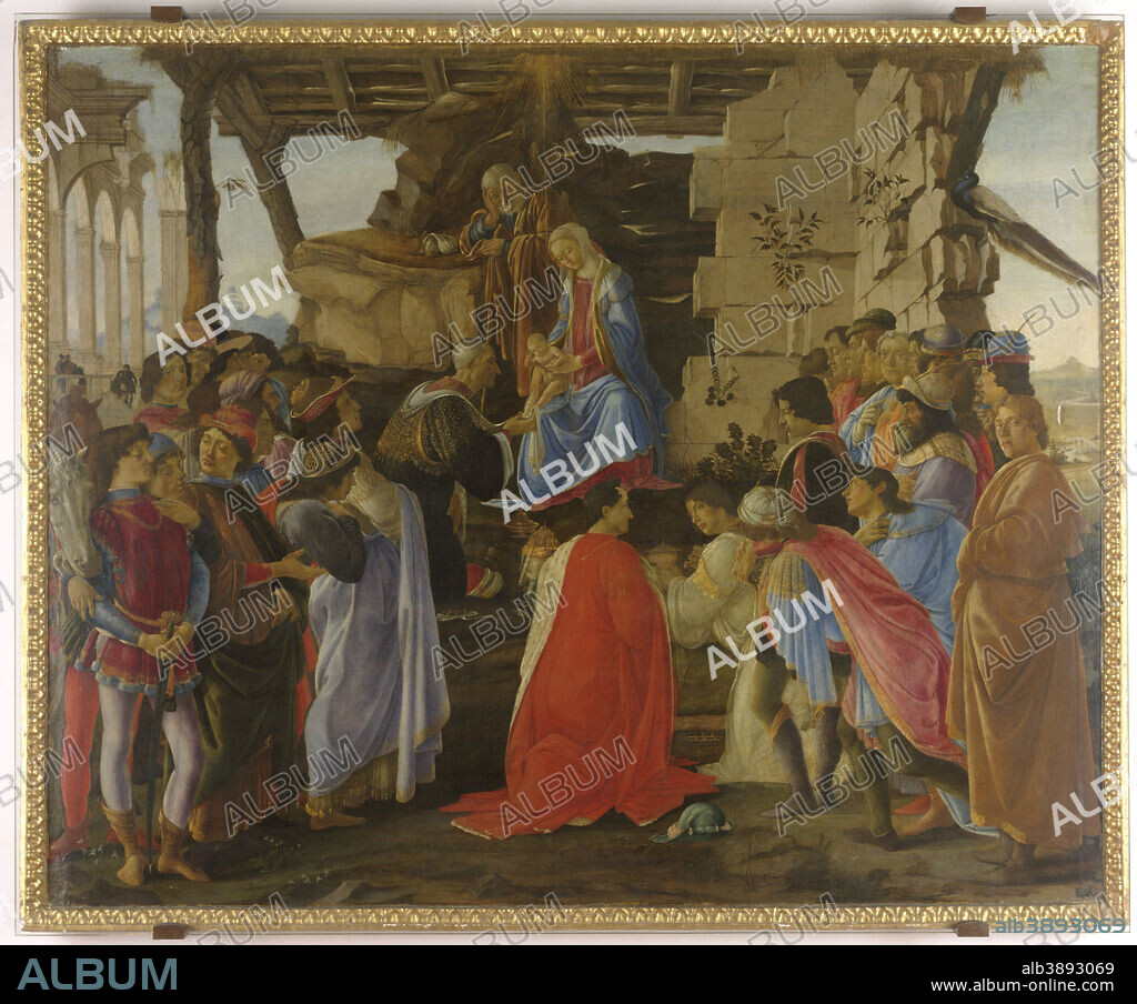 SANDRO BOTTICELLI. The Adoration of the Magi. Date/Period: Ca. 1476. Painting. Tempera on panel. Height: 111 cm (43.7 in); Width: 134 cm (52.7 in).