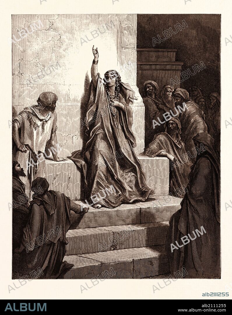 DEBORAH, BY GUSTAVE DORÉ. Gustave Dore, 1832 - 1883, French. Engraving for the Bible. 1870, Art, Artist, holy book, religion, religious, christianity, christian, romanticism, colour, color engraving.