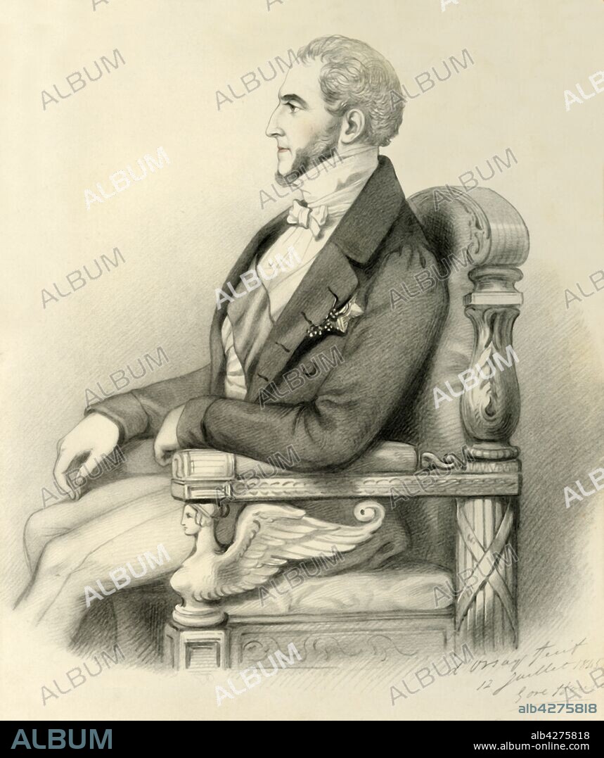 ALFRED D'ORSAY. Le Duc de Gramont', 1845. Portrait of French military officer and diplomat Antoine-Louis-Marie de Gramont, 8th Duke of Gramont (1755-1836). From "Portraits by Count D'Orsay", an album assembled by Lady Georgiana Codrington. [1850s].