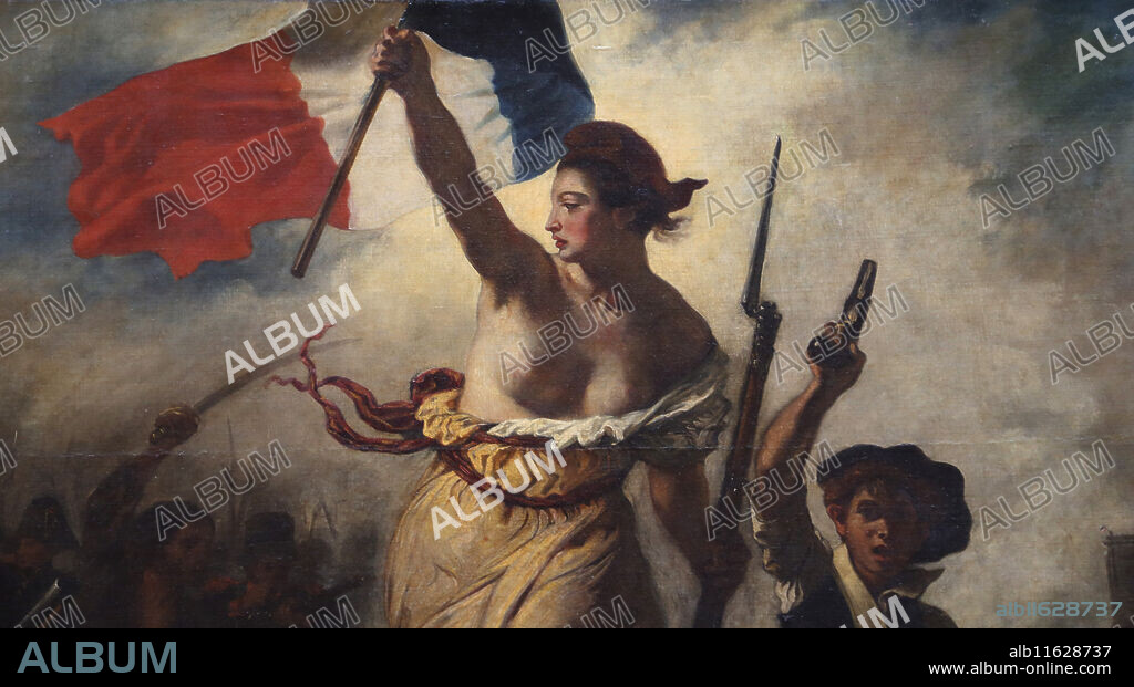 July 28, 1830. Liberty leading the people, 1831. By Eugene Delacroix (1798-1863). Detail. Louvre Museu. Paris. France.