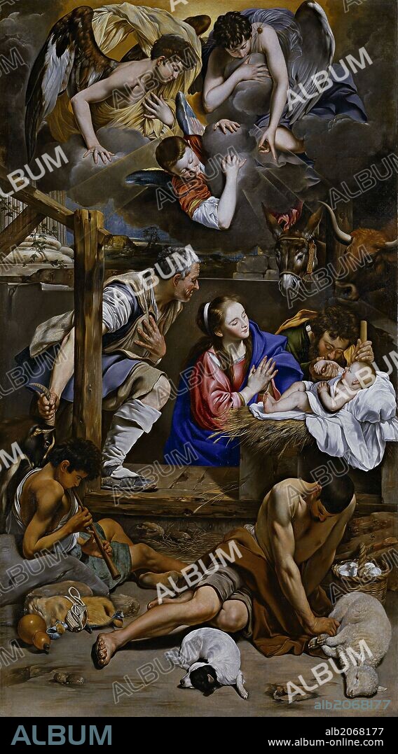 JUAN BAUTISTA MAÍNO. Fray Juan Bautista Maíno / 'Adoración de los pastores', 1612-1614, Escuela Española, Óleo sobre Lienzo, 314,4 cm x 174,4 cm, P03227.