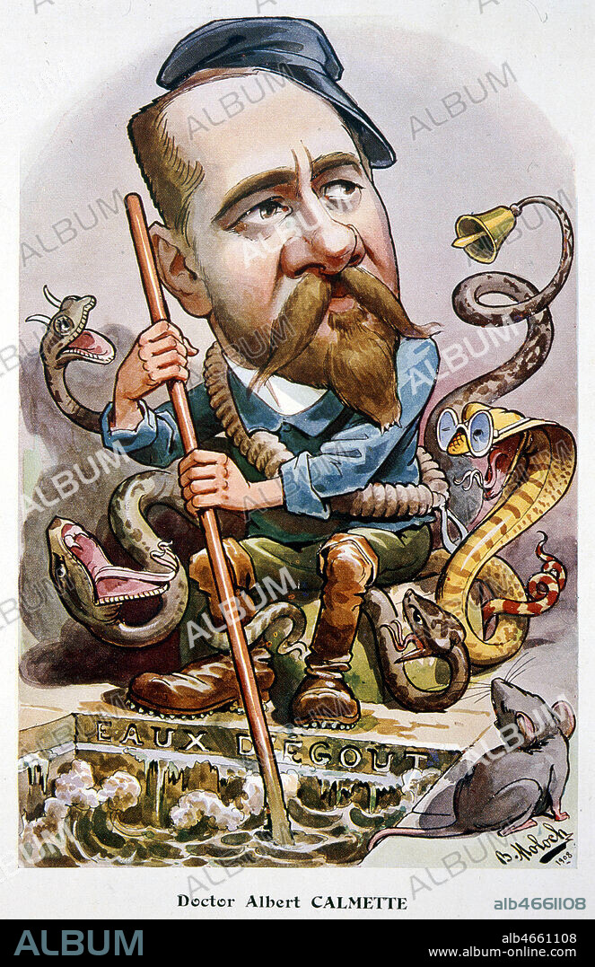 Le Professeur Albert CALMETTE (1863-1933). Illustration par MOLOCH (1849-1909) pour Chanteclair de 1909. Credit : Collection KHARBINE-TAPABOR.
