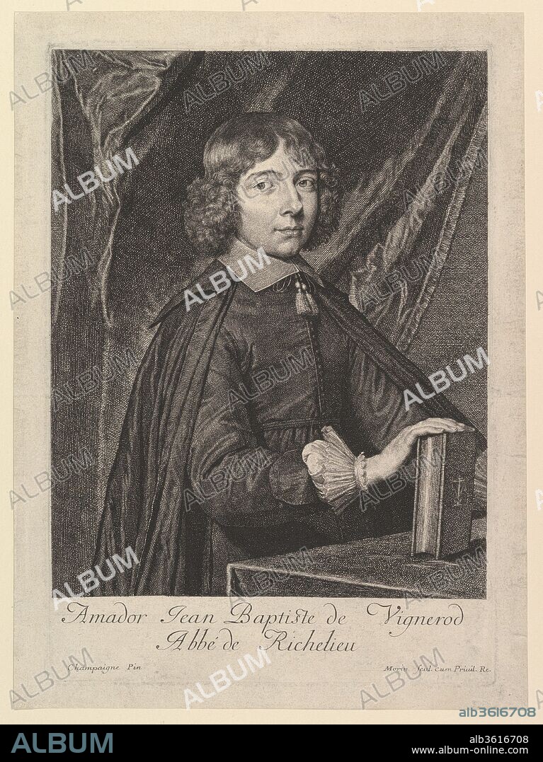 Amador Jean-Baptiste de Vignerod, abbe de Richelieu. Artist: Jean Morin (French, Paris ca. 1605-1650 Paris); After Philippe de Champaigne (French, Brussels 1602-1674 Paris). Dimensions: sheet: 12 3/8 x 9 1/8 in. (31.4 x 23.2 cm)
image: 11 1/4 x 7 7/8 in. (28.5 x 20 cm).