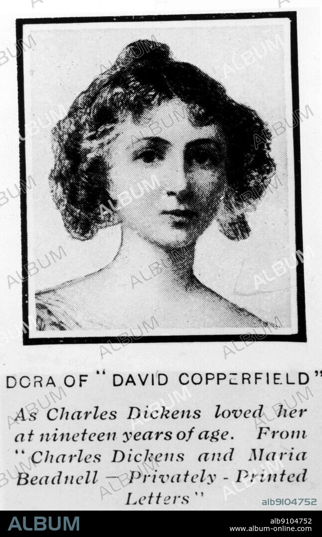 Dora of "David Copperfield" - As Charles Dickens loved her at nineteen years of age. From "Charles Dickens and Maria Beadnell - Privately - Printed Letters". Dickens, Charles John Huffam (pseudonym Boz) English novelist; wrote novels "Pickwick Papers" 1836-1837, "Oliver Twist" 1837-1839, "A Christmas Carol" 1843, "Bleak House" 1852-1853, "A Tale of Two Cities" 1859 _1812-1870.