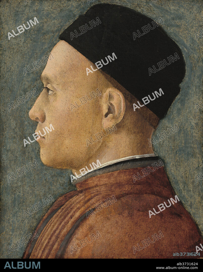 ANDREA MANTEGNA. Portrait of a Man. Dated: c. 1470. Dimensions: overall: 24.2 x 19.1 cm (9 1/2 x 7 1/2 in.)  framed: 37.6 x 32.5 x 3.2 cm (14 13/16 x 12 13/16 x 1 1/4 in.). Medium: tempera on hardboard transferred from canvas transferred from panel.