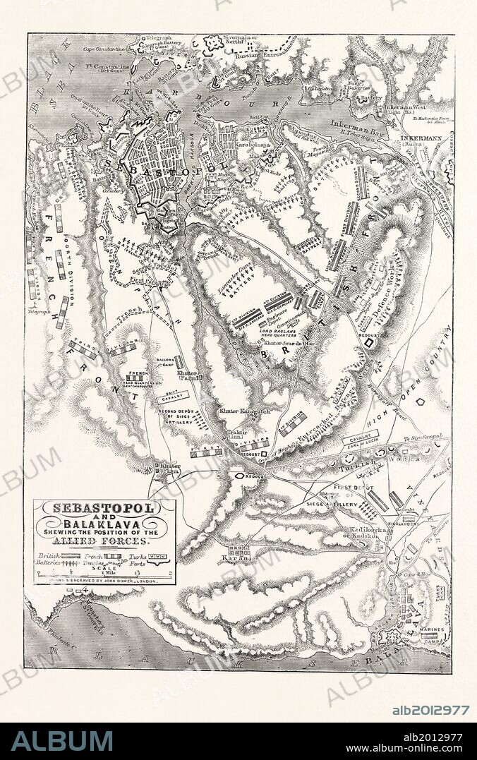 THE CRIMEAN WAR: MAP OF SEBASTOPOL AND BALAKLAVA, SHOWING THE POSITION OF THE ALLIED FORCES, 1854.