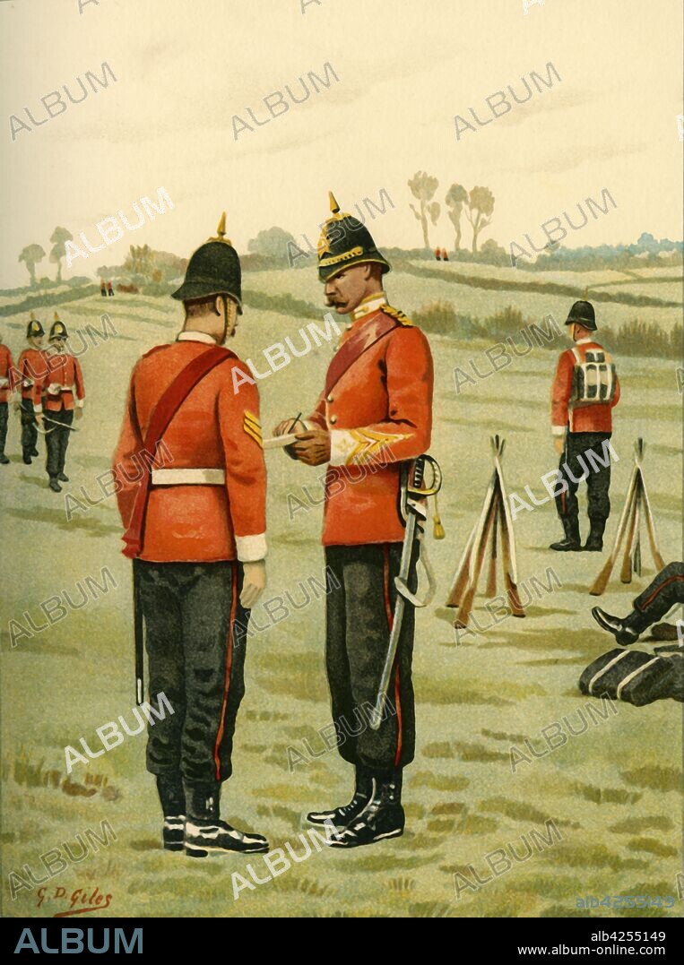 GODFREY DOUGLAS GILES. 'The 43rd - Oxfordshire Light Infantry', 1890. From "Her Majesty's Army, Vol. II", by Walter Richards. [J. S. Virtue & Co., Limited, London, 1890].