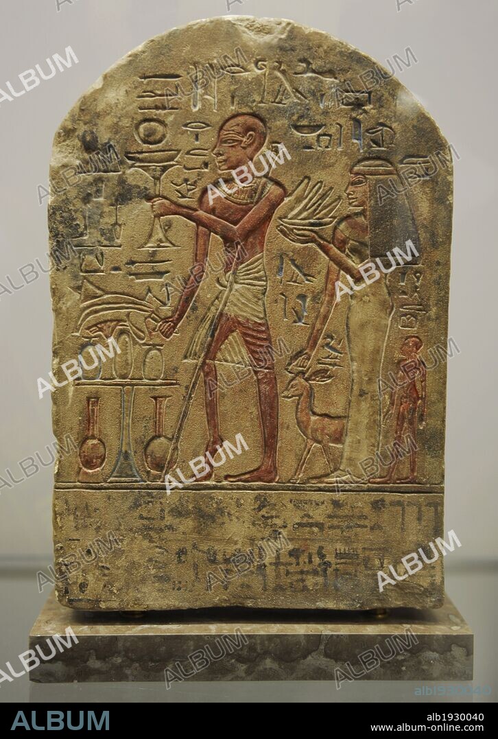 Stele of Roma the doorkeeper dedicated to Goddess Astarte. Limestone. 18th Dynasty. New Kingdom. C. 1400-1365 BC. Origin unknown. Ny Carlsberg Glyptotek. Copenhagen. Denmark.