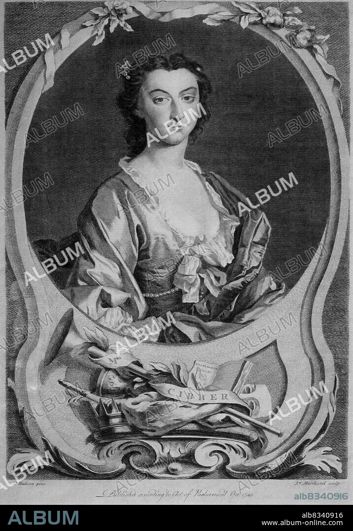 Susanna Cibber, London, 1749. Engraving by J. Manchard after Thomas Hudson (1701-1779). Susannah Maria Cibber (nee Arne; February 1714 - 30 January 1766) was a celebrated English singer and actress. Thomas Hudson (1701 - 26 January 1779) was an English portrait painter. Jean Hippolyte Marchand (21 November 1883 - 1940 was a French cubist painter, printmaker and illustrator with an association with figures of the Bloomsbury Group.