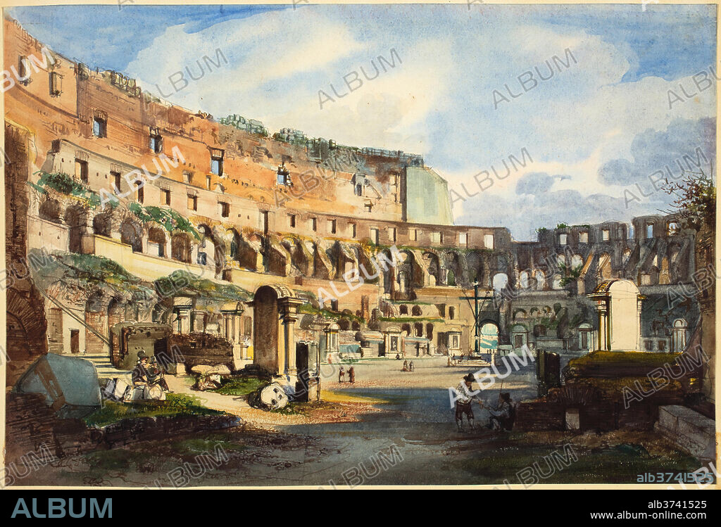 IPPOLITO CAFFI. Interior of the Colosseum. Dimensions: sheet: 21.3 x 31.6 cm (8 3/8 x 12 7/16 in.). Medium: watercolor and gouache over graphite on wove paper.