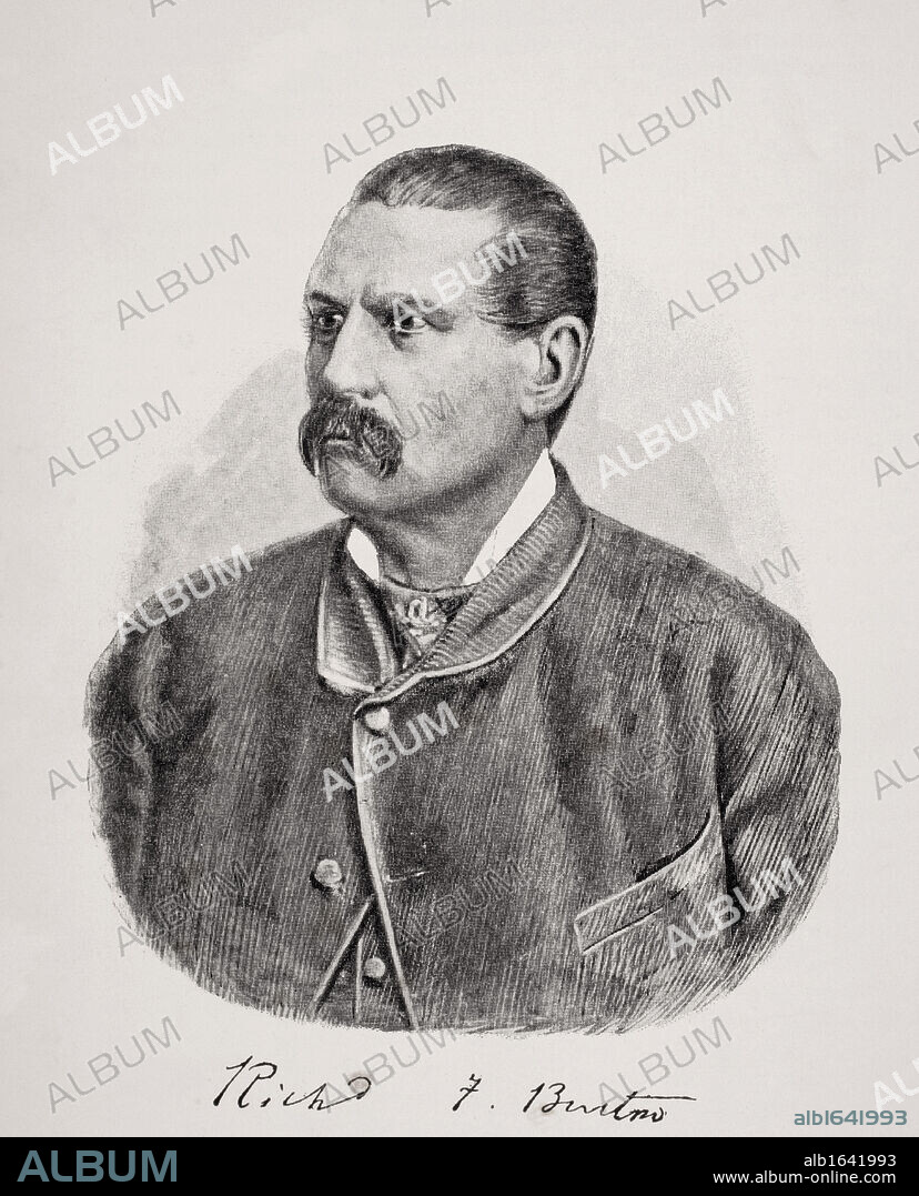 Sir Richard Francis Burton, 1821-1890. British explorer, translator, writer, soldier, orientalist, ethnologist, linguist, poet, hypnotist, fencer and diplomat. Painted in 1880. From the book The Life of Captain Sir Richard Burton, volume II, by his wife Isabel Burton, published 1893.