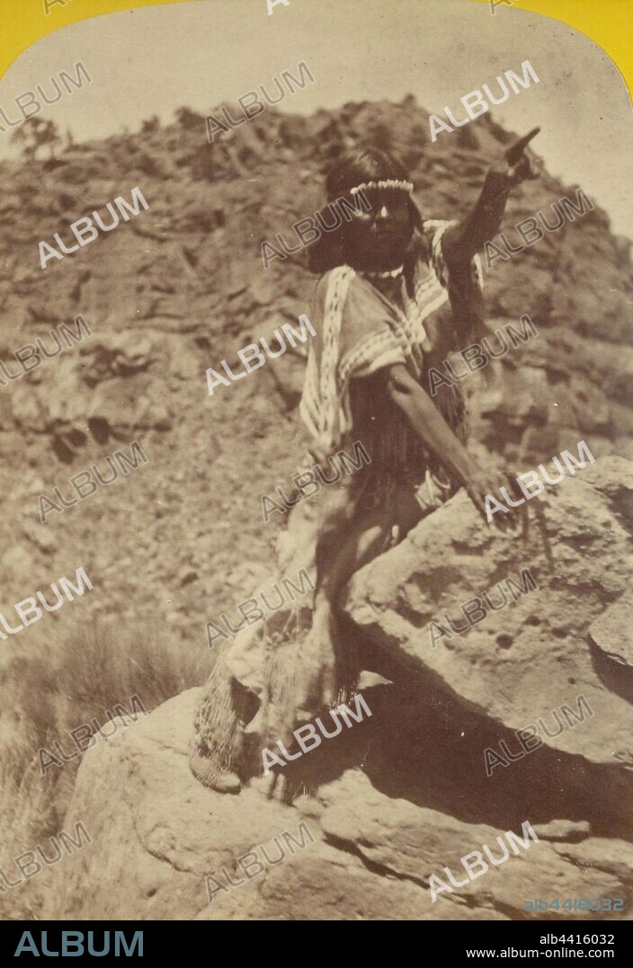U-Wa on a Rock. Kai-Vav-Its. A tribe of the Pai Utes, living on...Kai-bab Plateau,...Grand Canon...Colorado..., John K. Hillers (American, 1843 - 1925), about 1874, Albumen silver print.