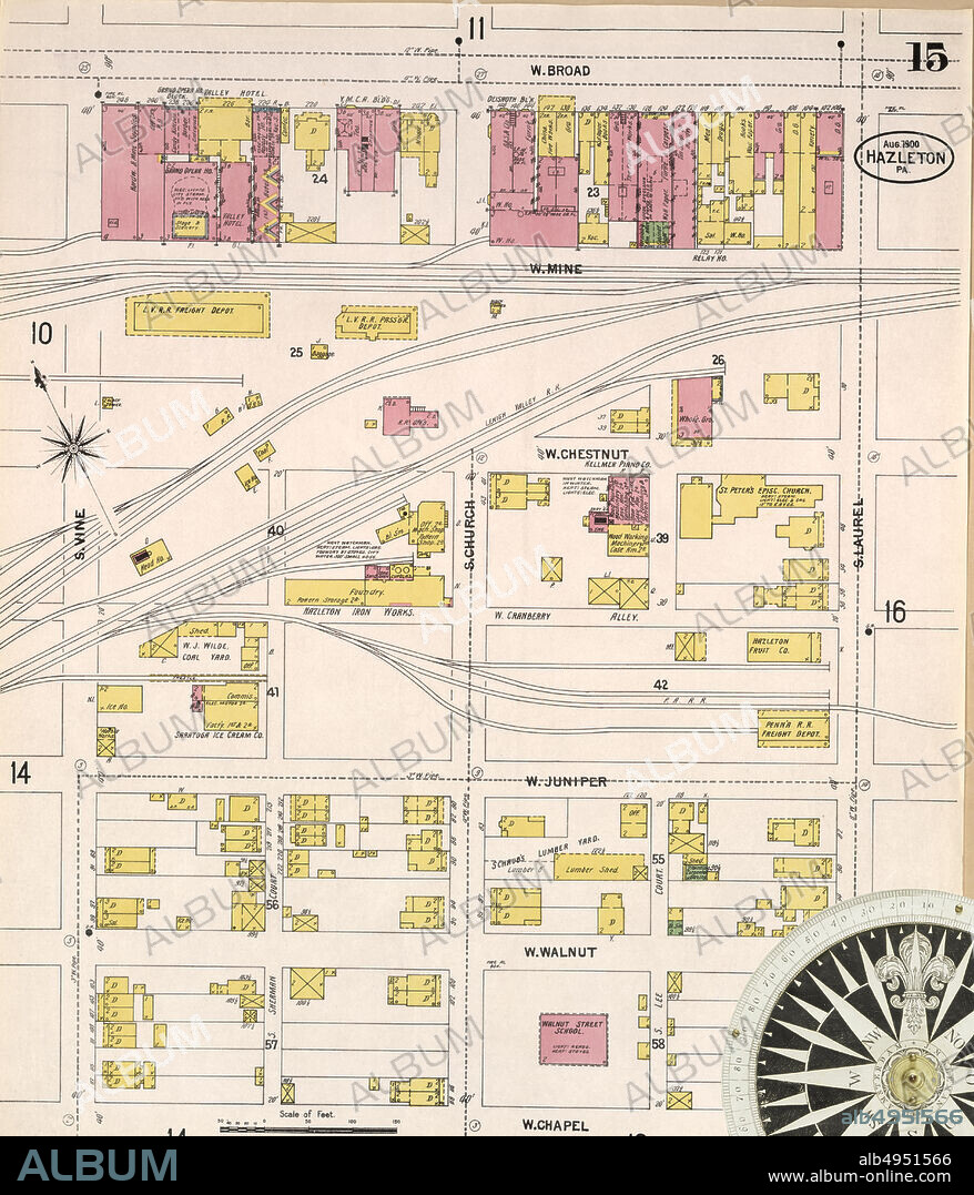 Image 25 of Sanborn Fire Insurance Map from Mexico City, Federal District, Distrito Federal. 1905. 25 Sheet(s). Includes 9 skeleton maps, America, street map with a Nineteenth Century compass.