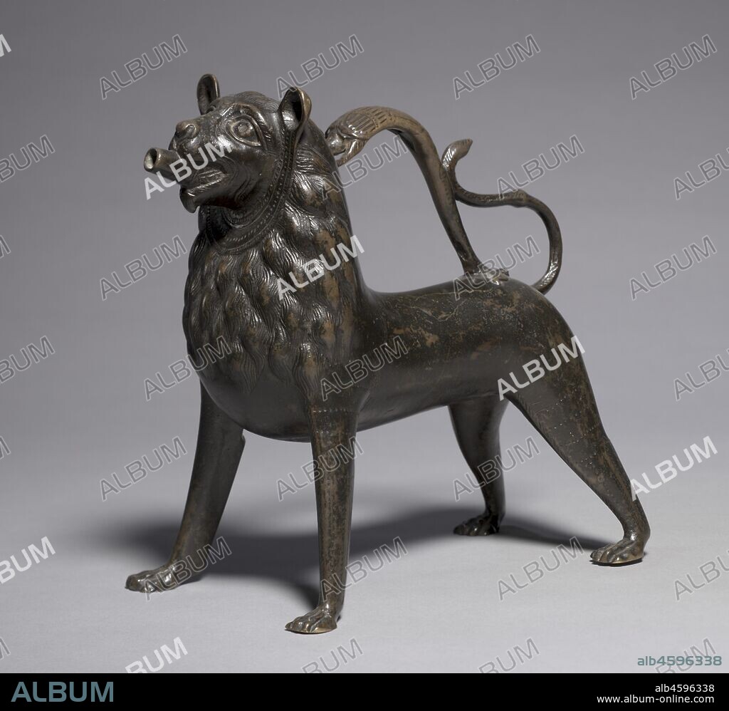Lion Aquamanile, 1200-1250. An aquamanile is a water vessel used for washing hands both at church altars and at the dinner tables of upper-class patrons. They often took the form of fantastic beasts such as dragons and unicorns or animals such as horses, birds, dogs, and lions, like this one.