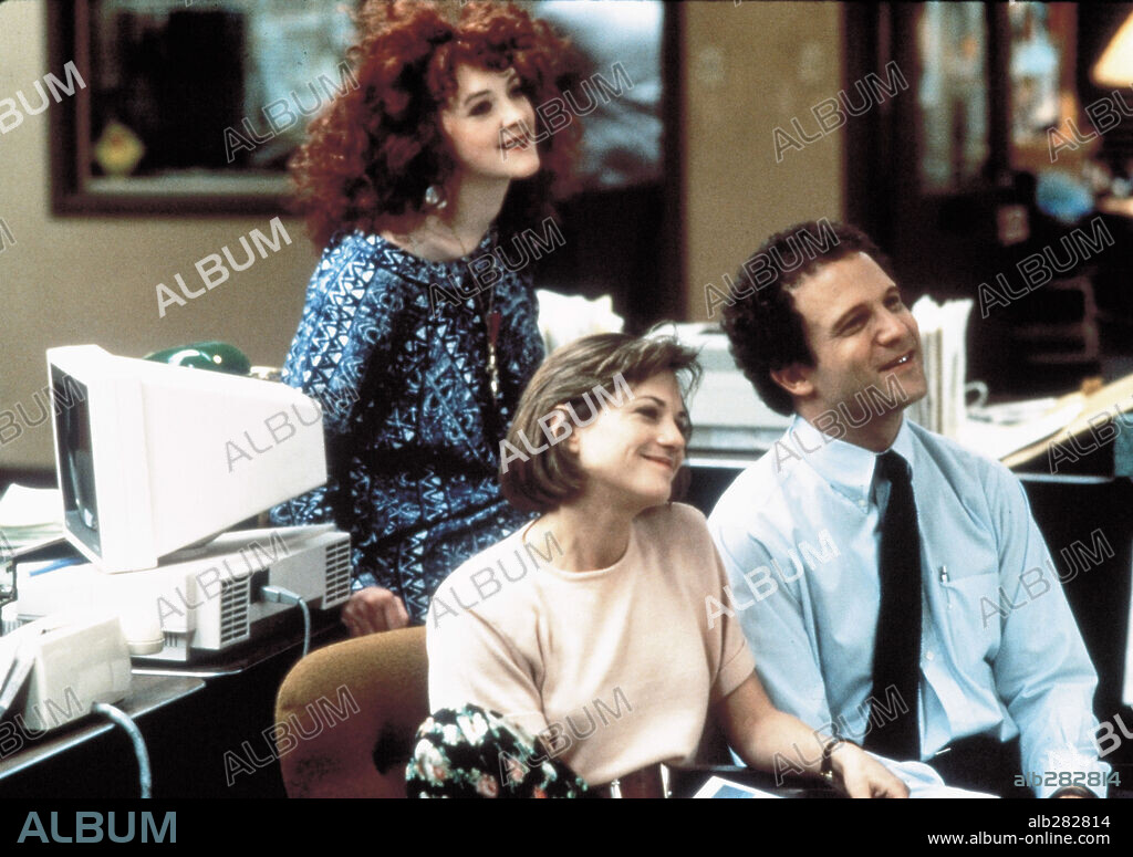 ALBERT BROOKS, HOLLY HUNTER and JOAN CUSACK in BROADCAST NEWS, 1987, directed by JAMES L. BROOKS. Copyright 20TH CENTURY FOX.