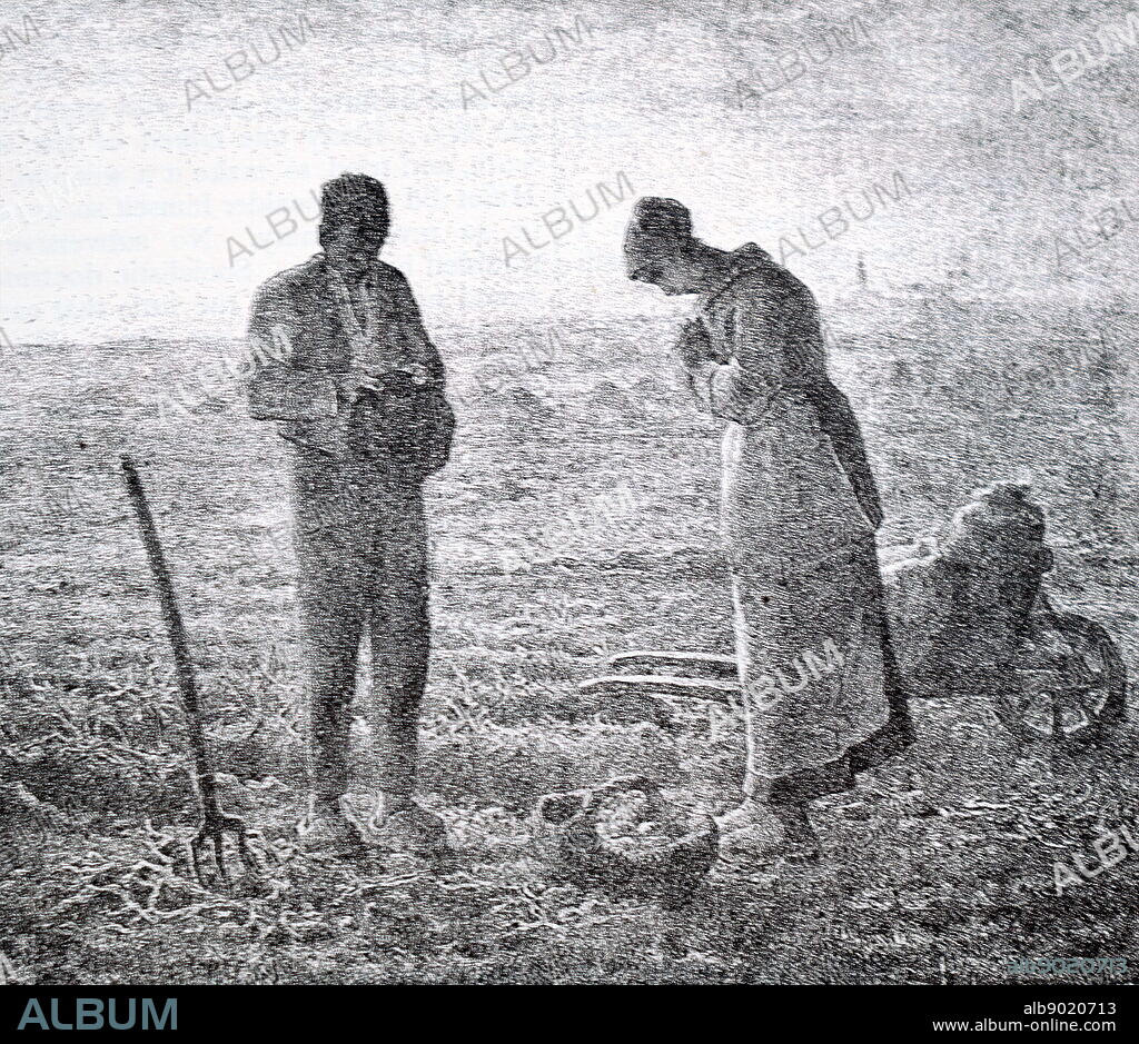Print of the painting titled 'The Angelus' by Jean-François Millet (1814-1875) a French painter and one of the founders of the Barbizon School. Dated 19th Century.