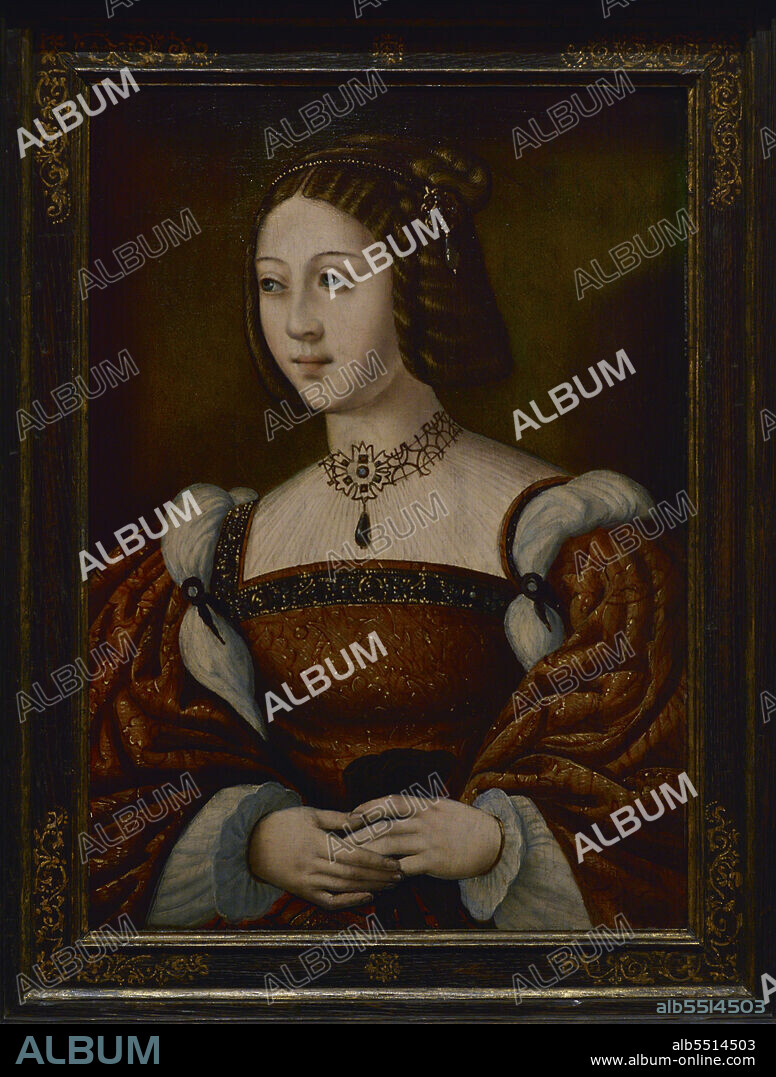 Isabel de Portugal (1503-1539). Reina de España y emperatriz, esposa del emperador Carlos V. Retrato de Doña Isabel de Portugal. Estilo del maestro de las Medias Figuras. Autor desconocido. Documentado en la segunda mitad del siglo XVI. Oleo sobre madera. Museo Nacional de Arte Antiguo. Lisboa. Portugal.