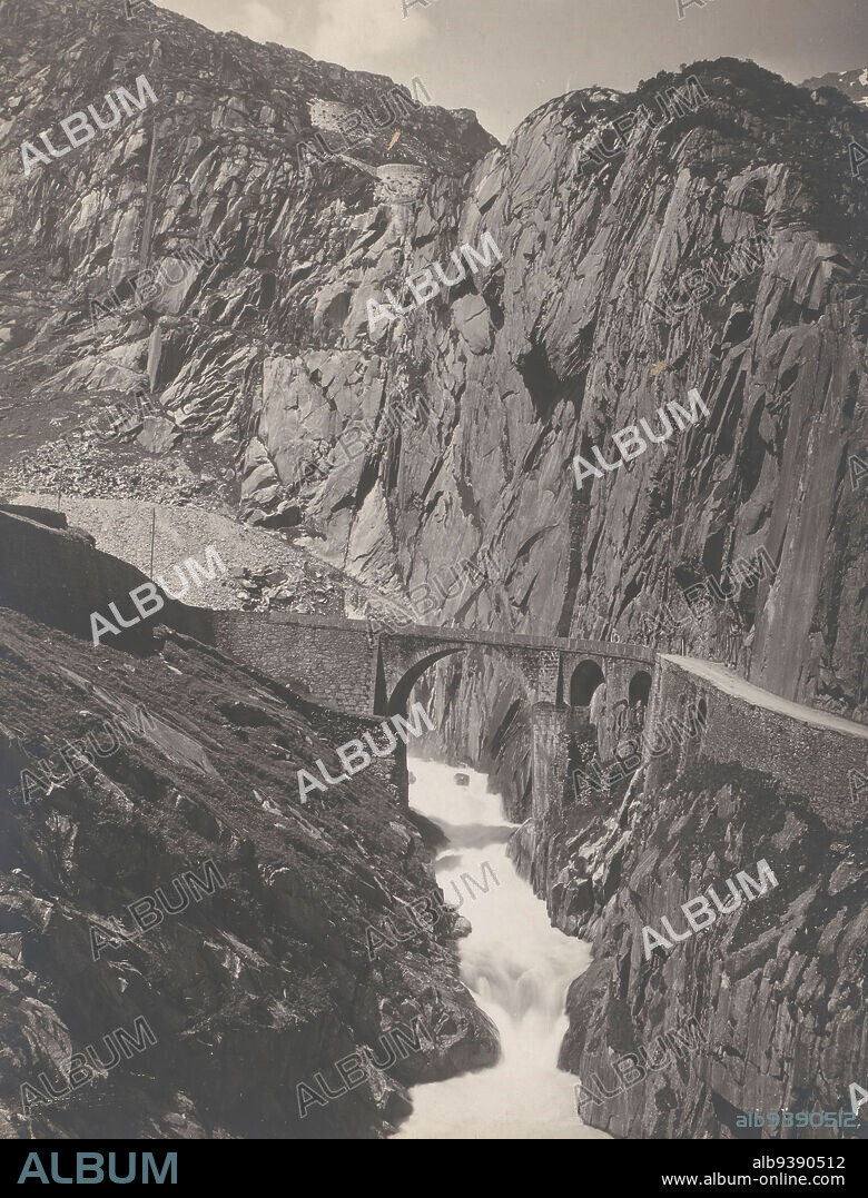Teufelsbrücke over the Schöllenenschlucht, near the Gotthard Pass, Switzerland, Bridge over the Schöllenenschlucht, near the Gotthard Pass between Göschenen in the North and Andermatt in the South (canton of Uri). Between them flows the river Reuss. The Gotthard Pass connects canton Uri with canton Tessin. Gebrüder Wehrli, Switzerland, c. 1900 - c. 1920, paper, cardboard, gelatin silver print, height 218 mm, width 160 mm.