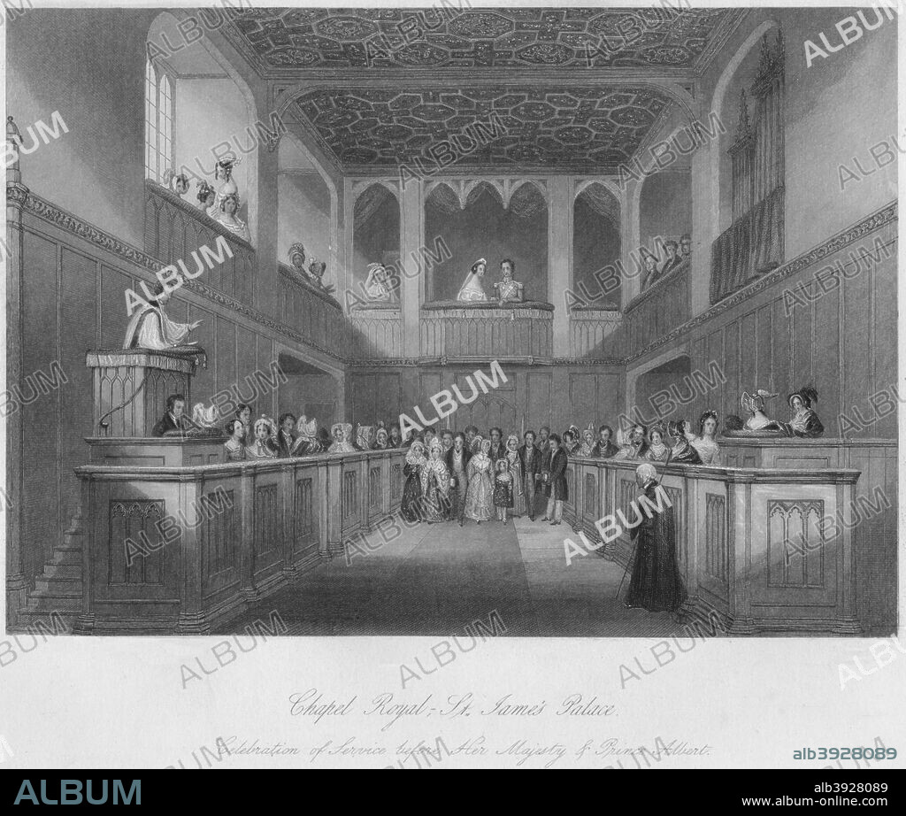 'Chapel Royal - St. James' Palace', c1841. From London Interiors with their Costumes & Ceremonies from Drawings made by permission of the Public Offices. Proprietors & Trustees of the Metropolitan Buildings, by Joseph Mead. [Joseph Mead, London, c1841].