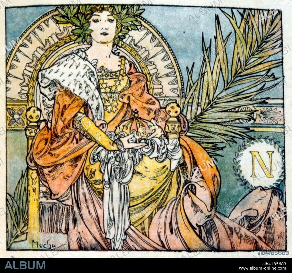 Illustration by Alphonse Mucha from "Clio" a work by French author Anatole France. 1900. Mucha (1860 – 1939). was a Czech Art Nouveau painter.