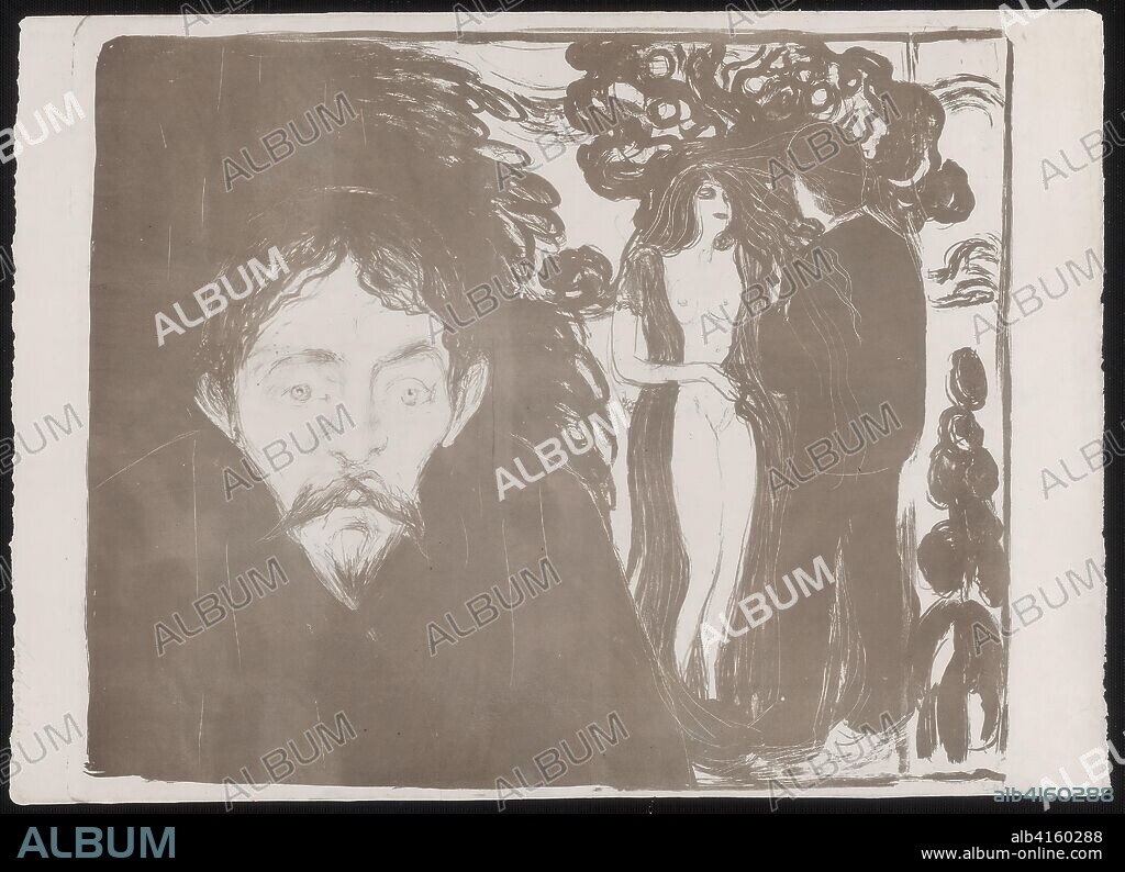 Jealousy. Edvard Munch (Norwegian, 1863-1944); printed by Auguste Clot (French, 1858-1936). Date: 1896. Dimensions: 475 x 573 mm (image); 487 x 592 mm (plate); 487 x 680 mm (sheet). Lithograph in greyish-brown ink on ivory China paper. Origin: Norway.