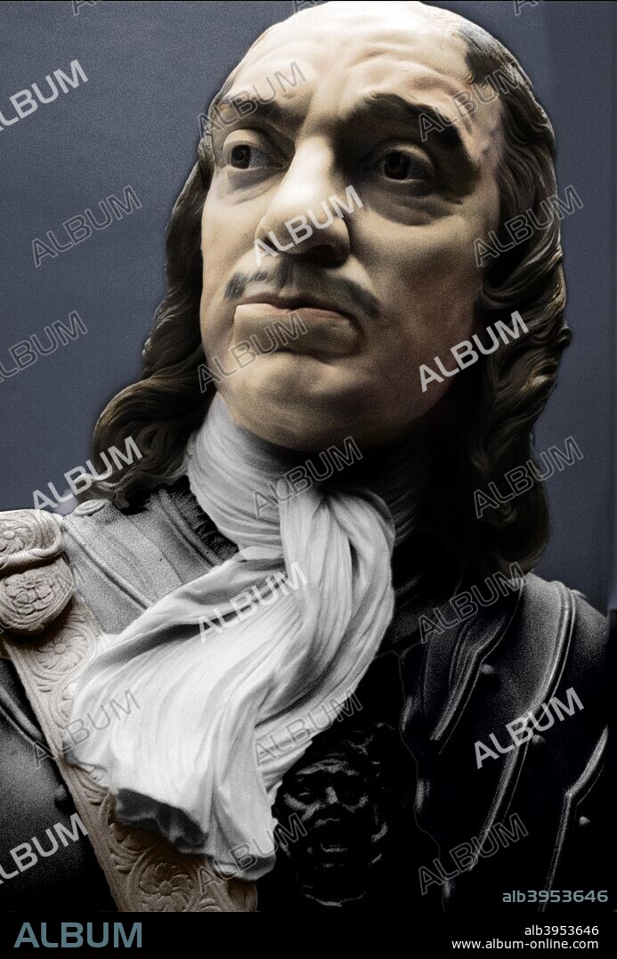 Bust of Oliver Cromwell (1599-1658), 1860. Oliver Cromwell ruled England from the time of the execution of Charles I to his death as Lord Protector. From the V&A's Collection. (Colourised artwork based on an original sculpture).