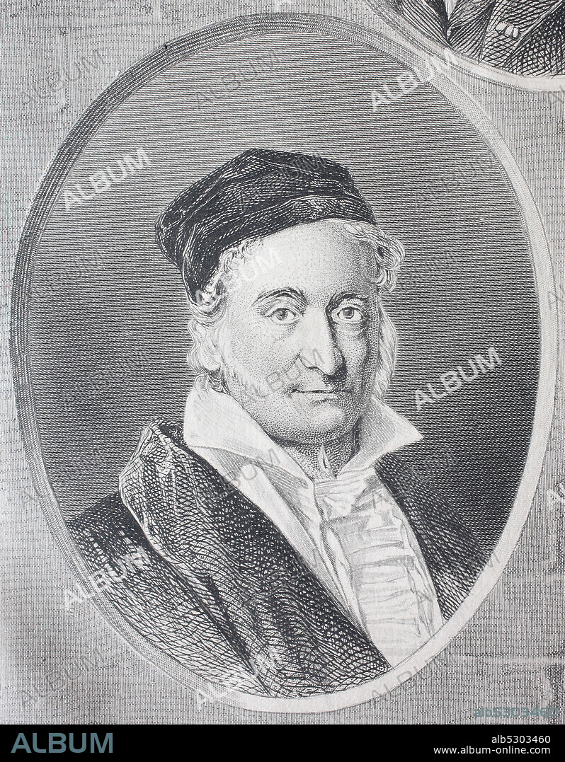 Johann Carl Friedrich Gauss, 30 April 1777 - 23 February 1855, was a German mathematician and physicist  /  Johann Carl Friedrich Gauß, deutscher Mathematiker, Statistiker, Astronom, Geodät und Physiker, Historisch, digital improved reproduction of an original from the 19th century / digitale Reproduktion einer Originalvorlage aus dem 19. Jahrhundert.