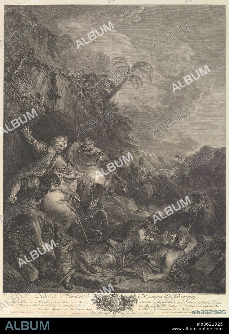 La Chasse au Tigre (The Tiger Chase). Artist: After François Boucher (French, Paris 1703-1770 Paris); Jean Jacques Flipart (French, 1719-1782). Dimensions: Sheet: 19 7/8 x 14 5/16 in. (50.5 x 36.4 cm) trimmed. Date: 18th century.