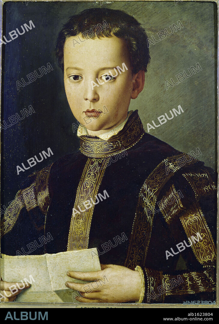 IL BRONZINO. Portrait of Francesco I de Medici  1551  Agnolo Bronzino (1503-1572 Italian)  Tempera on wood  Galleria degli Uffizi, Florence, Italy.
