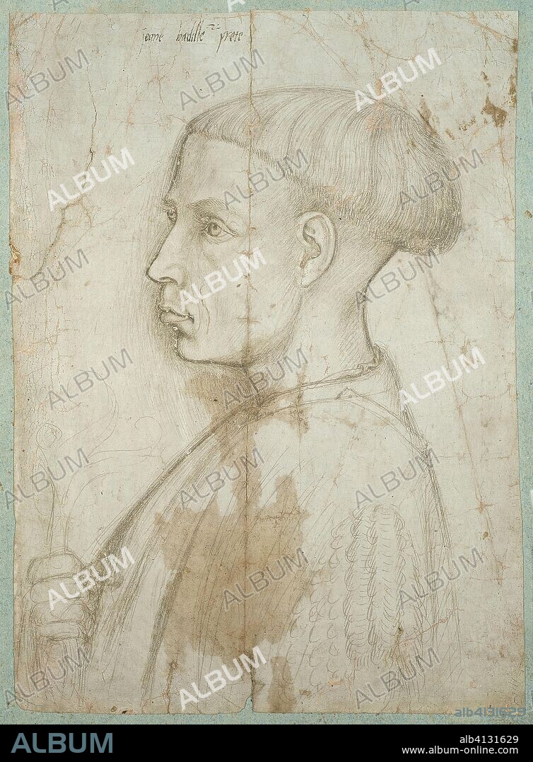Bust of a Young Man in Profile. Giovanni Badile; Italian, 1379-1448/1451. Date: 1430-1440. Dimensions: 241 × 174 mm. Metalpoint on cream laid paper, prepared with grayish white ground over red chalk wash ground, laid down on blue wove paper. Origin: Italy.