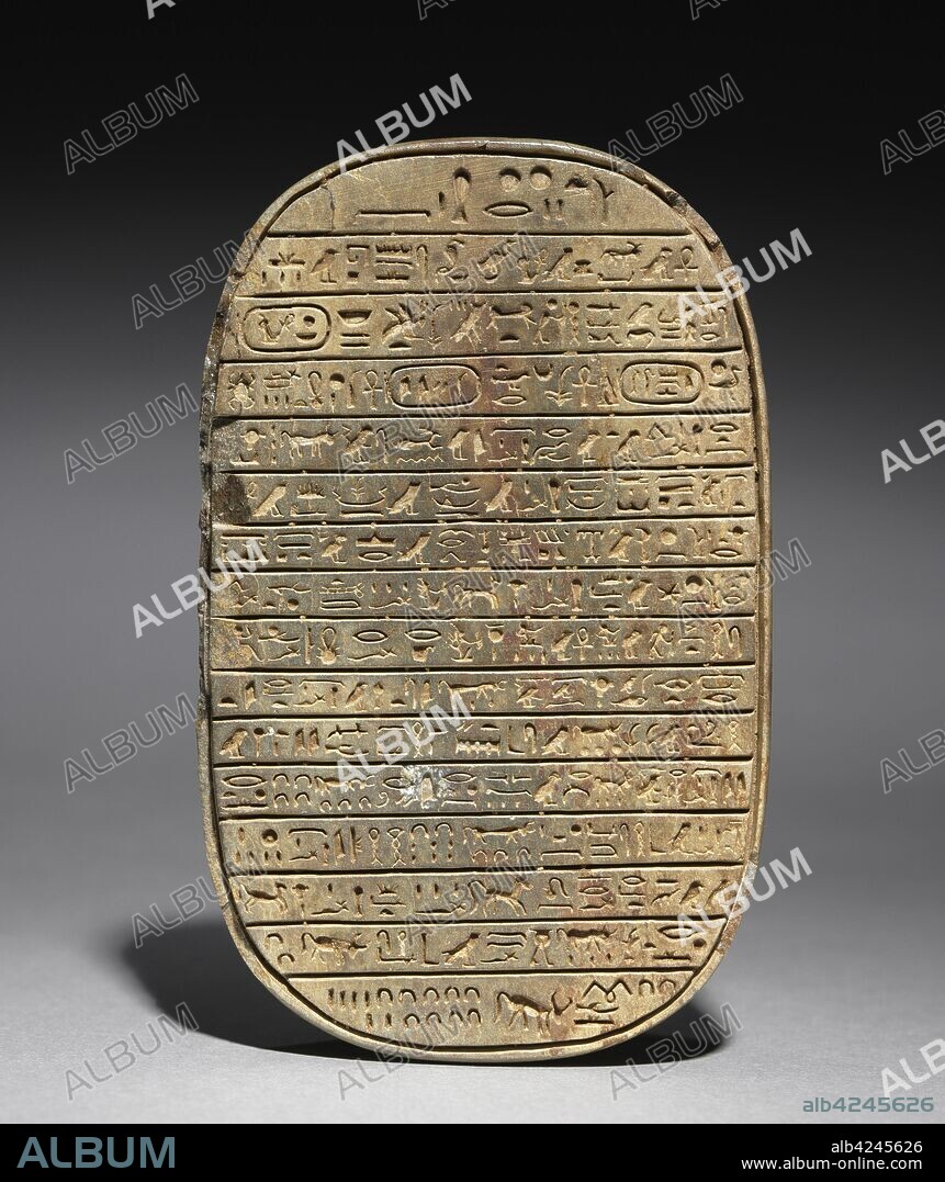 Wild Bull Hunt Scarab of Amenhotep III, c. 1391-1353 BC. Egypt, New Kingdom, Dynasty 18, reign of Amenhotep III. Steatite; overall: 6.6 x 2.5 cm (2 5/8 x 1 in.).