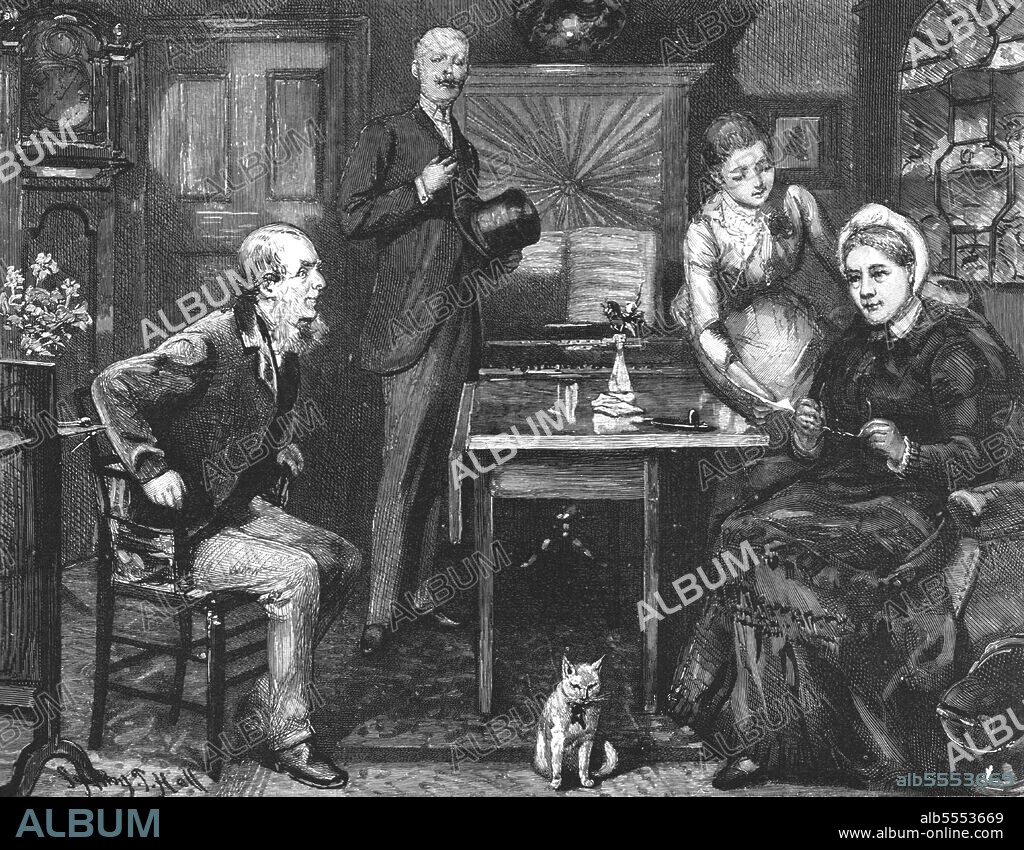 SYDNEY PRIOR HALL. ''That Unfortunate Marriage, by Francis Eleanor Trollope,"The next moment Mr. Theodore Bransby was ushered into the parlour"', 1888. From, 'The Graphic. An Illustrated Weekly Newspaper Volume38. July to December, 1888'.