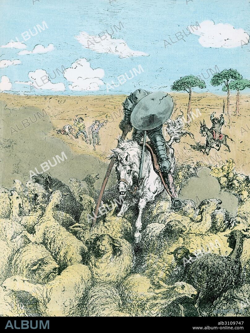 PAUL GUSTAVE DORÉ. Don Quijote:"Esto diciendo, se entró por medio del escuadrón de ovejas".