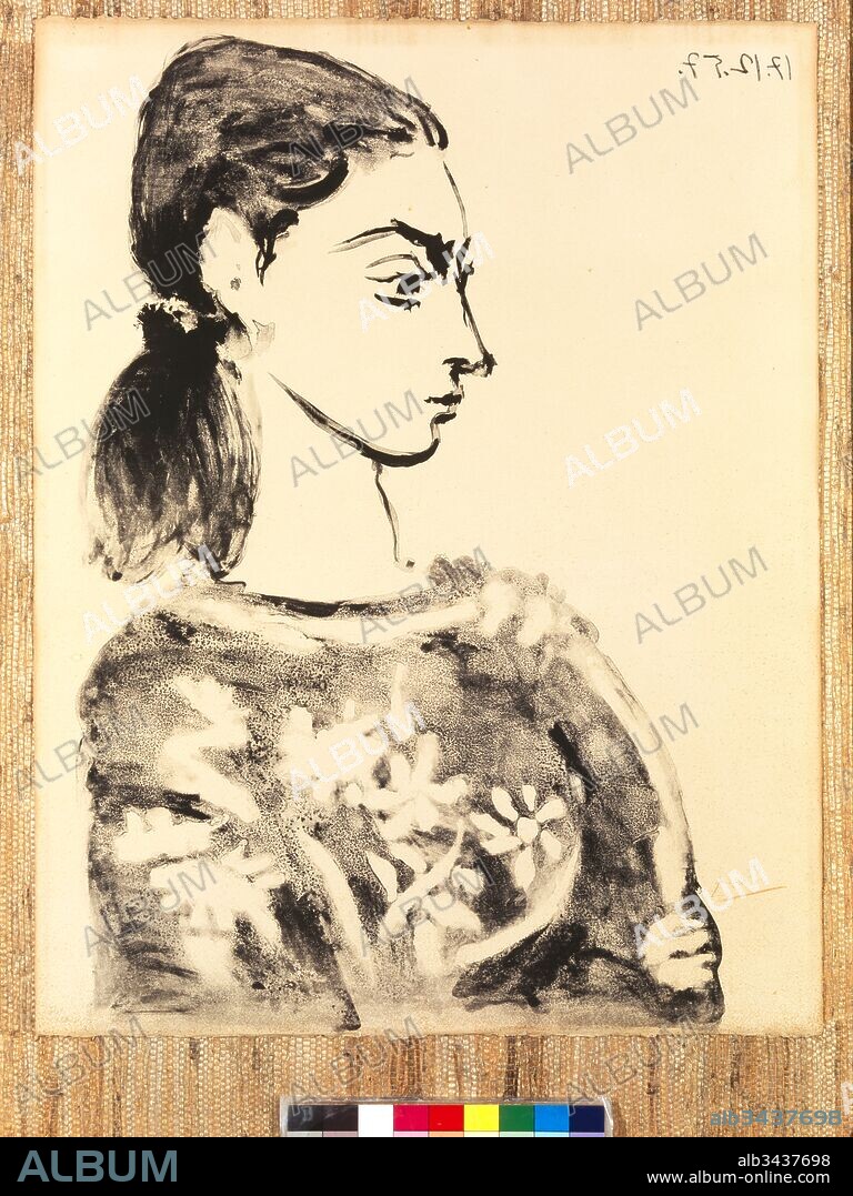 Pablo Picasso / "Mujer con blusa de flores (Jacqueline de perfil)", 1957, Litografía sobre papel, 65,8 x 50,6 cm, FPCN 1974.