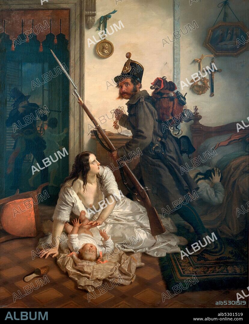 Baldassare Verazzi. 1819-1886. Looting episode during the Five Days of Milan. about 1848. oil painting on canvas cm 139 x 114.