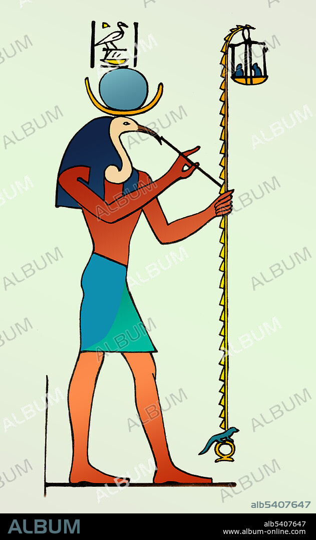 Thoth was considered one of the more important deities of the Egyptian pantheon. He is depicted here as a man with the head of an ibis, an animal sacred to him. Thoth was often considered to be the heart which, according to the ancient Egyptians, is the seat of intelligence or the mind and tongue of the sun god Ra, as well as the means by which Ra's will was translated into speech. He was also related to the Logos of Plato and the mind of God. He played many vital and prominent roles in Egyptian mythology, such as maintaining the universe, and being one of the two deities who stood on either side of Ra's boat.