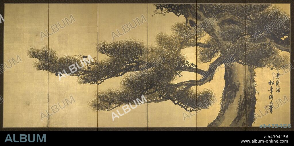 Aged Dragons, Suzuki Shonen ???? (Japanese, 1848-1918), about 1900, ink and light color on gold leaf over paper, 67-1/2 x 97-1/2 in. (overall) outer panels: W: 25-1/4 in. (each) inner panels: W: 24-3/8 in. (each), Signed: Shonen Senshi hitsu ?????? (Japanese characters) The Hermit Shonen 2 square intaglio seals on each screen: Seal: [Suzuki Seiken] ????? (Japanese characters) Seal: [Shonen Senshi] ??? (Japanese characters), Asian Art.