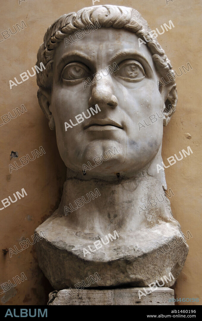 CONSTANTINO I "EL GRANDE", Cayo Flavio Valerio Constantino (285-337). Emperador romano. CABEZA COLOSAL del emperador, fechada en el s. IV. Palacio de los Conservadores. Museos Capitolinos. Roma. Italia.