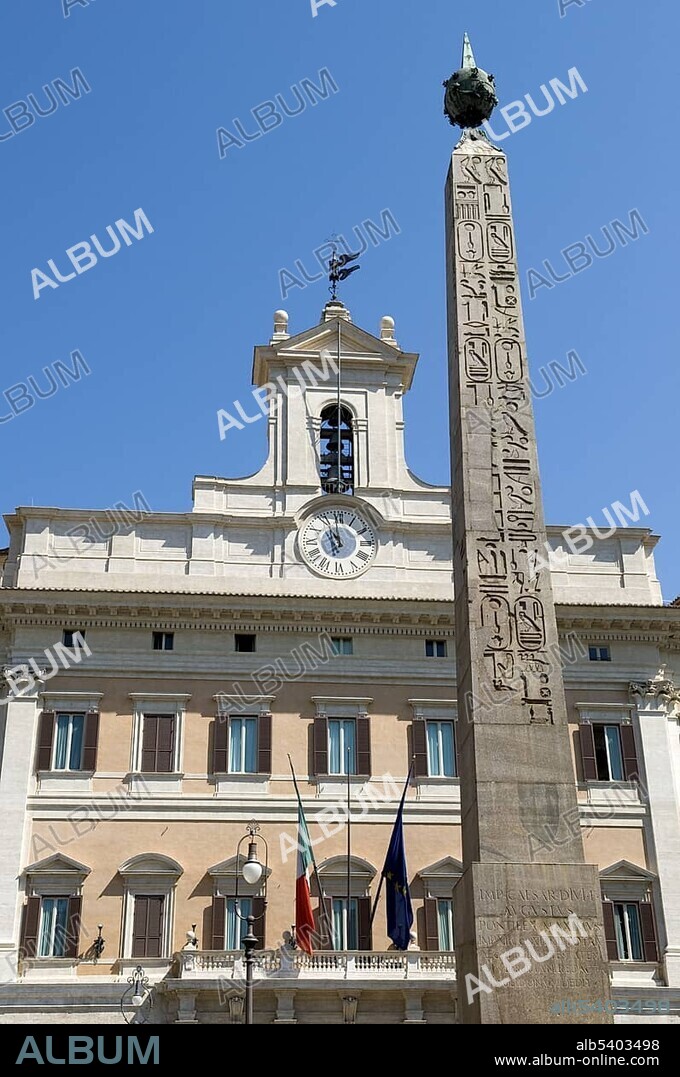 Obelisk and Palazzo di Montecitorio palace in the Piazza di Montecitorio square, Rome, Italy, Europe.
