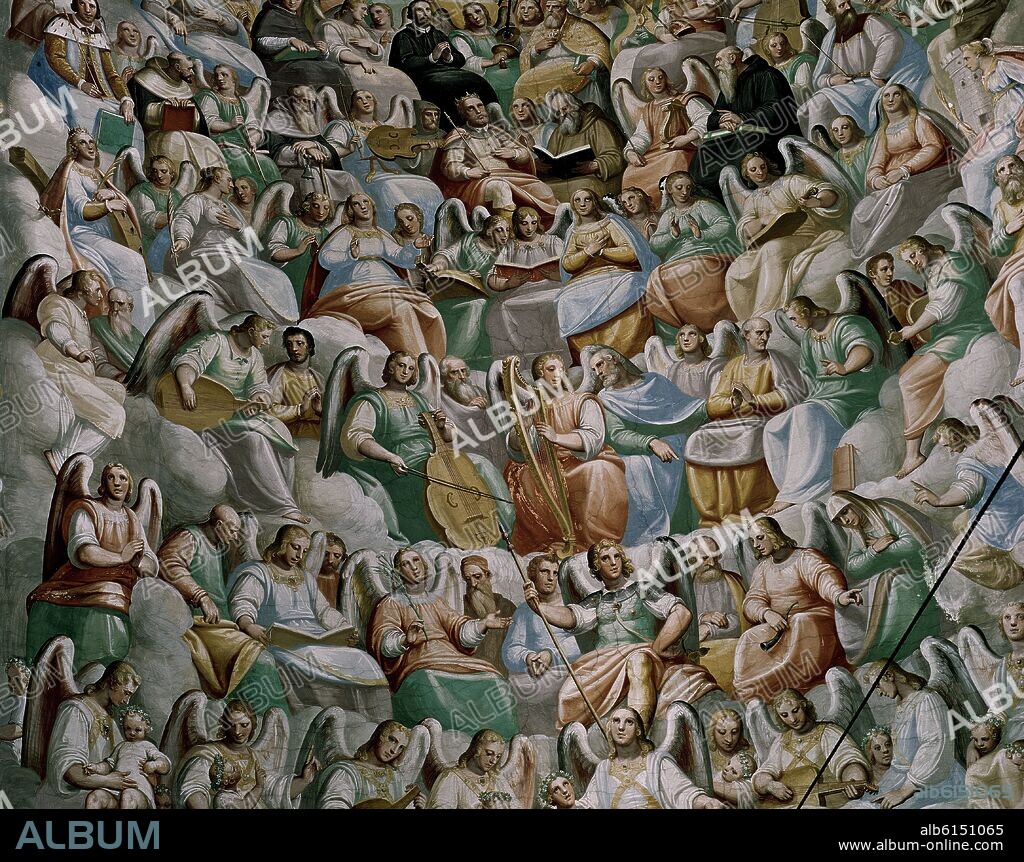 LUCA CAMBIASO (1527-1585). IGLESIA - TECHO DEL CORO - GLORIA - SIGLO XVI - DET MITAD INFERIOR: ANGELES MUSICOS (CONJ 73047).