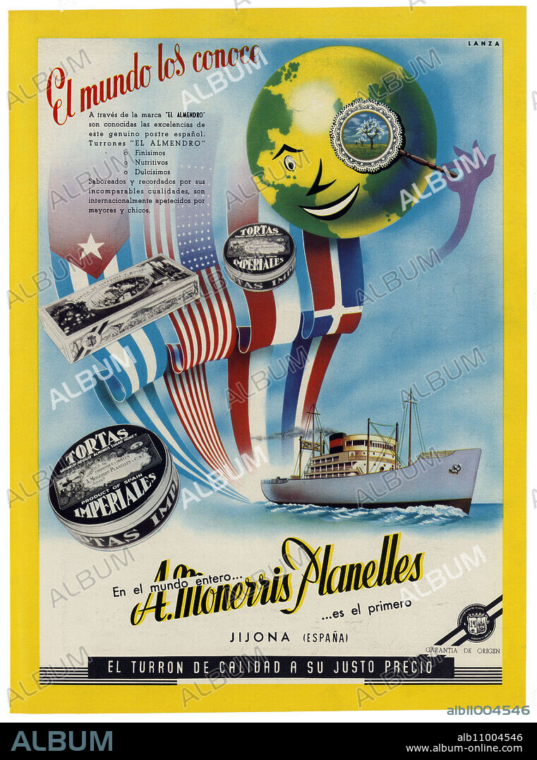 España. Publicidad de Turrones Monerris Planelles, de Jijona. Año 1956.