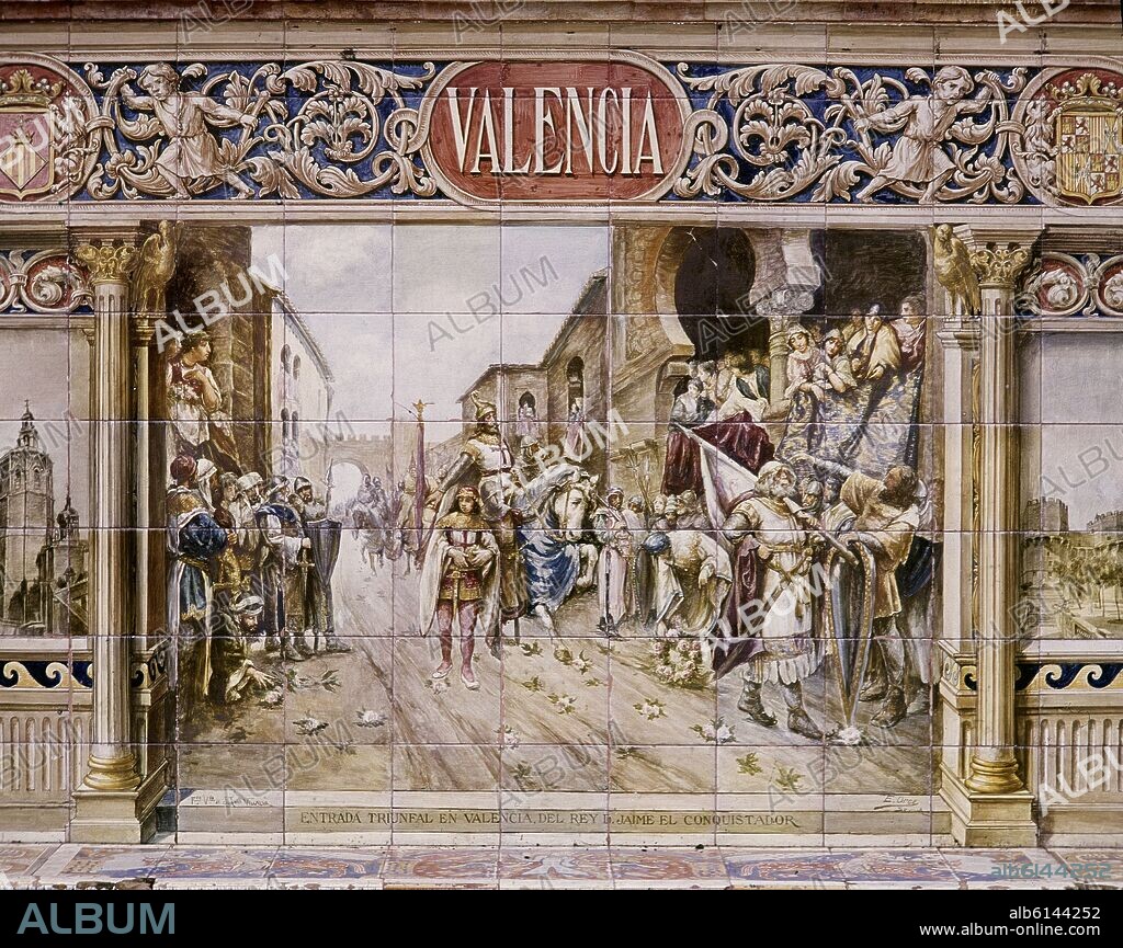 REPRESENTACION DE VALENCIA - JAIME I ENTRANDO EN VALENCIA EN 1238 - MOSAICO DE LA PLAZA DE ESPAÑA DE SEVILLA - SIGLO XX.
