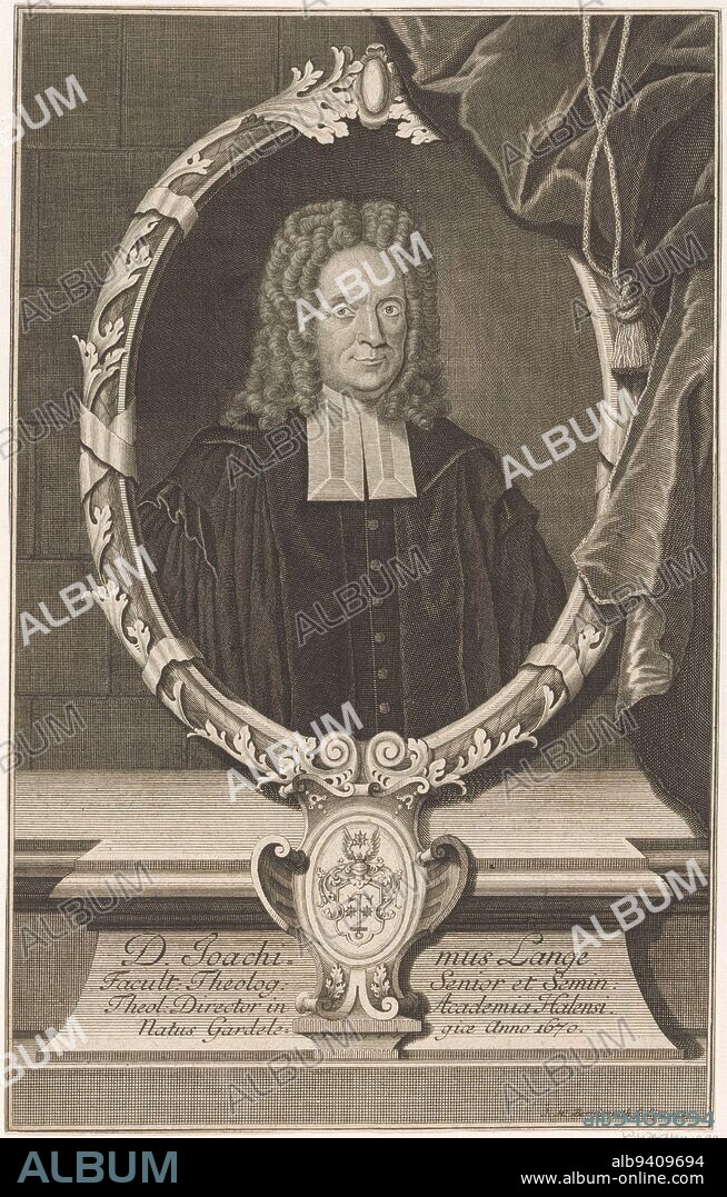 Portrait of Joachim Lange, Johann Martin Bernigeroth, 1743, print maker: Johann Martin Bernigeroth, (mentioned on object), Leipzig, 1743, paper, engraving, h 288 mm × w 181 mm.
