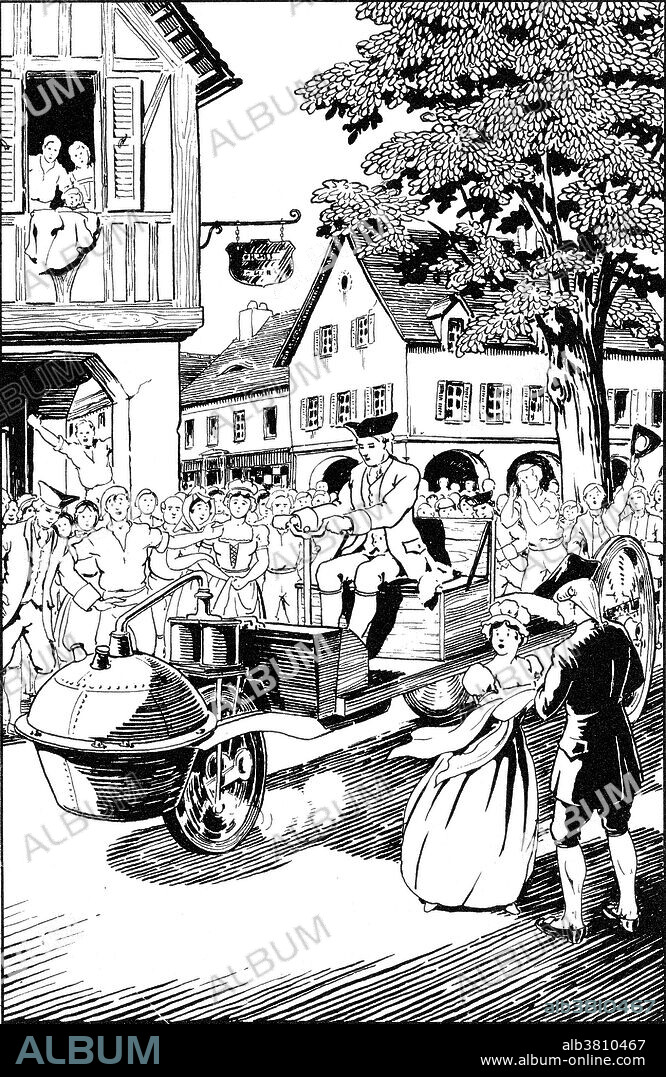 Nicolas-Joseph Cugnot (February 26, 1725 - October 2, 1804) was a French inventor. He is known to have built the first working self-propelled mechanical vehicle, the world's first automobile. He trained as a military engineer. He experimented with working models of steam-engine-powered vehicles for the French Army, intended for transporting cannons, starting in 1765. He was one of the first to employ successfully a device for converting the reciprocating motion of a steam piston into rotary motion by means of a ratchet arrangement. A small version of his three-wheeled fardier Ã  vapeur (steam dray) ran in 1769. The vehicle had two wheels at the rear and one in the front that supported the steam boiler and driving mechanism. The power unit was articulated to the trailer and steered from there by means of a double handle arrangement. One source states that it seated four passengers and moved at a speed of 2.25 miles per hour. The vehicle was reported to have been very unstable due to poor weight distribution which would have been a serious disadvantage seeing that it was intended that the fardier should be able to traverse rough terrain and climb steep hills. After running a small number of trials the project was abandoned and the French Army's experiment with mechanical vehicles came to an end. In 1772, King Louis XV granted Cugnot a pension of 600 livres a year for his innovative work.